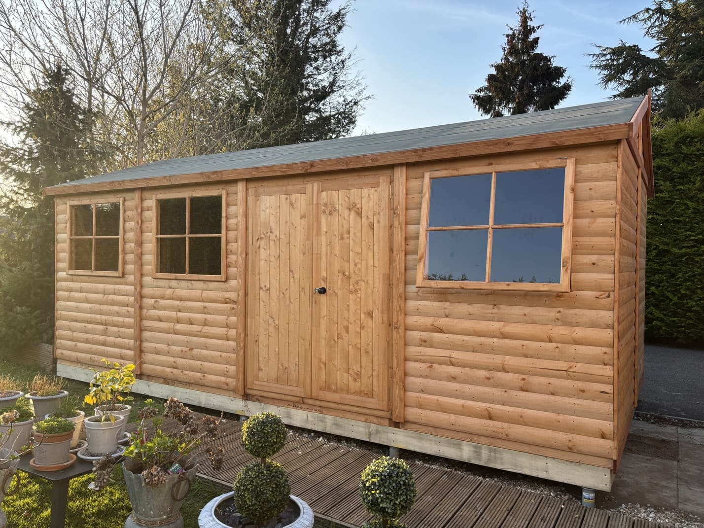 Completed shed installed on a Gorilla Base ground screw foundation