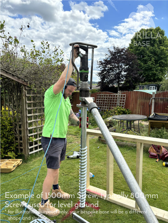Gorilla Base technician installing decking ground screws with specialist equipment