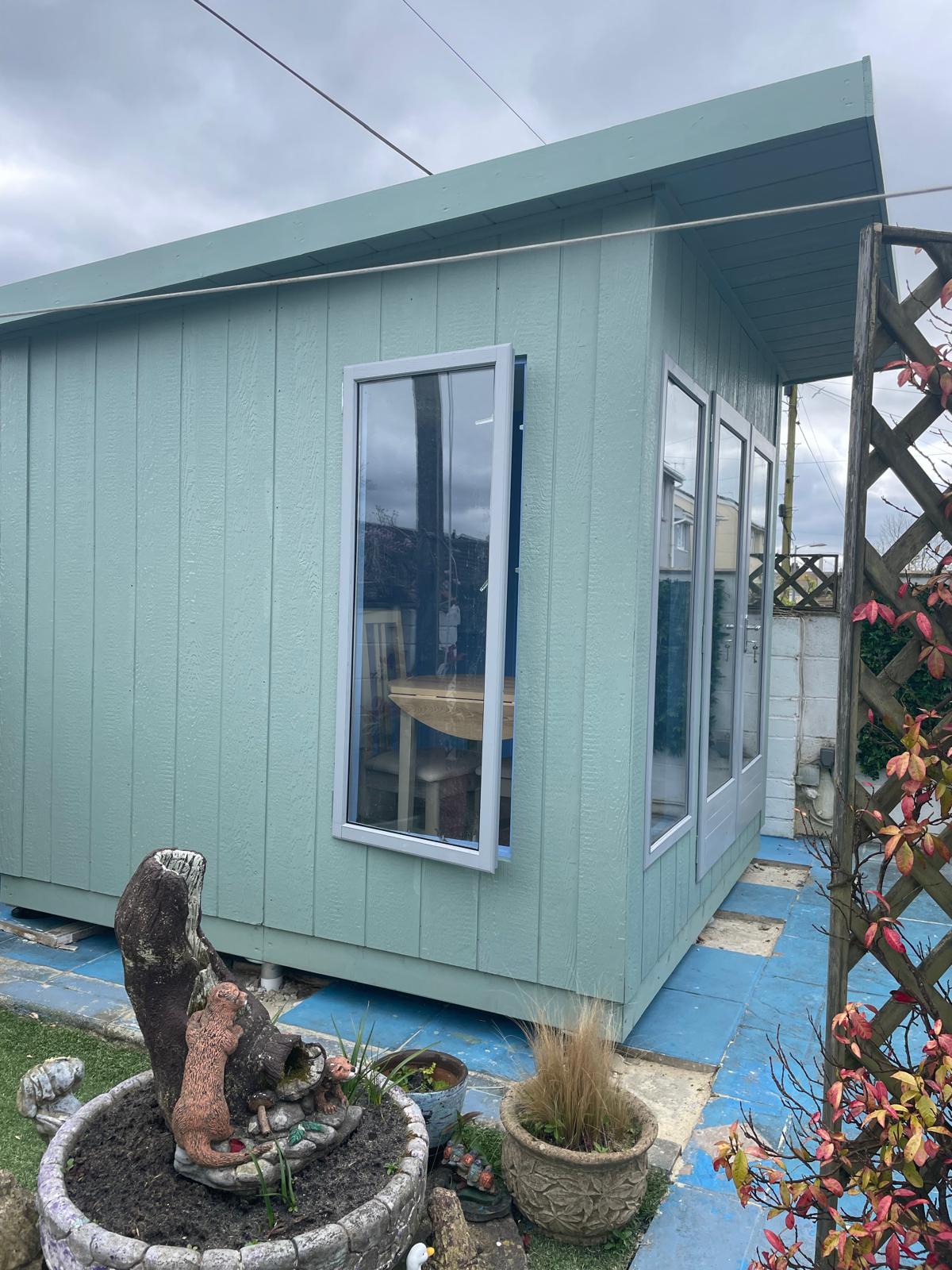 Airspace beneath the timber frame on ground screws preventing damp under garden room