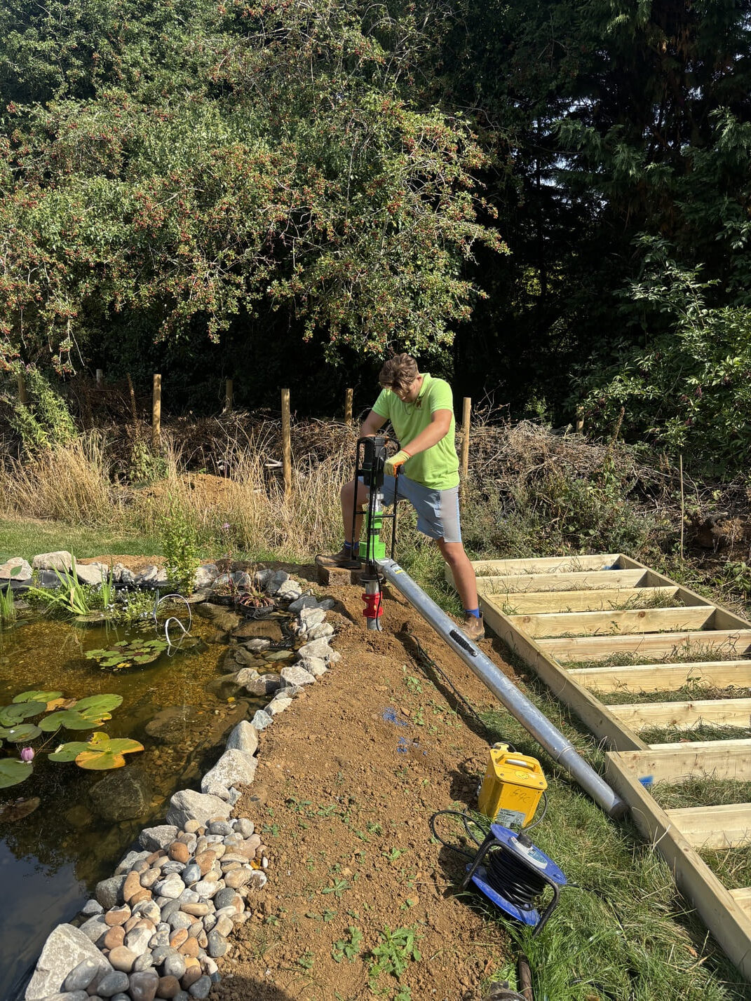 Ground screws installed in a level grid pattern ready for a timber frame shed base